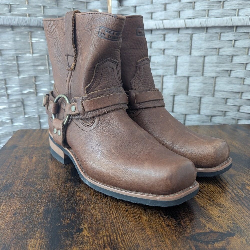 Xelement Harness Boots Brown Leather Square Toe Biker Sz 9 Western Distressed